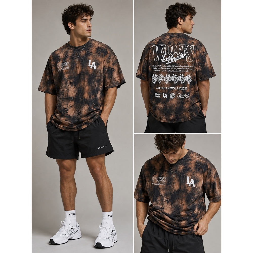 CUSTOM Darc Sport T-Shirt Large Black Bleach Wash Flame Wolf Limited 80 Of 1000